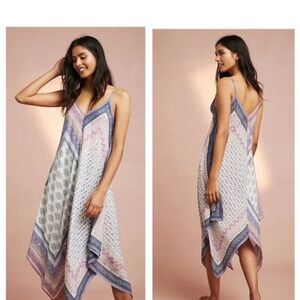 Anthropologie Floreat Asymmetrical Dress in Purple and White